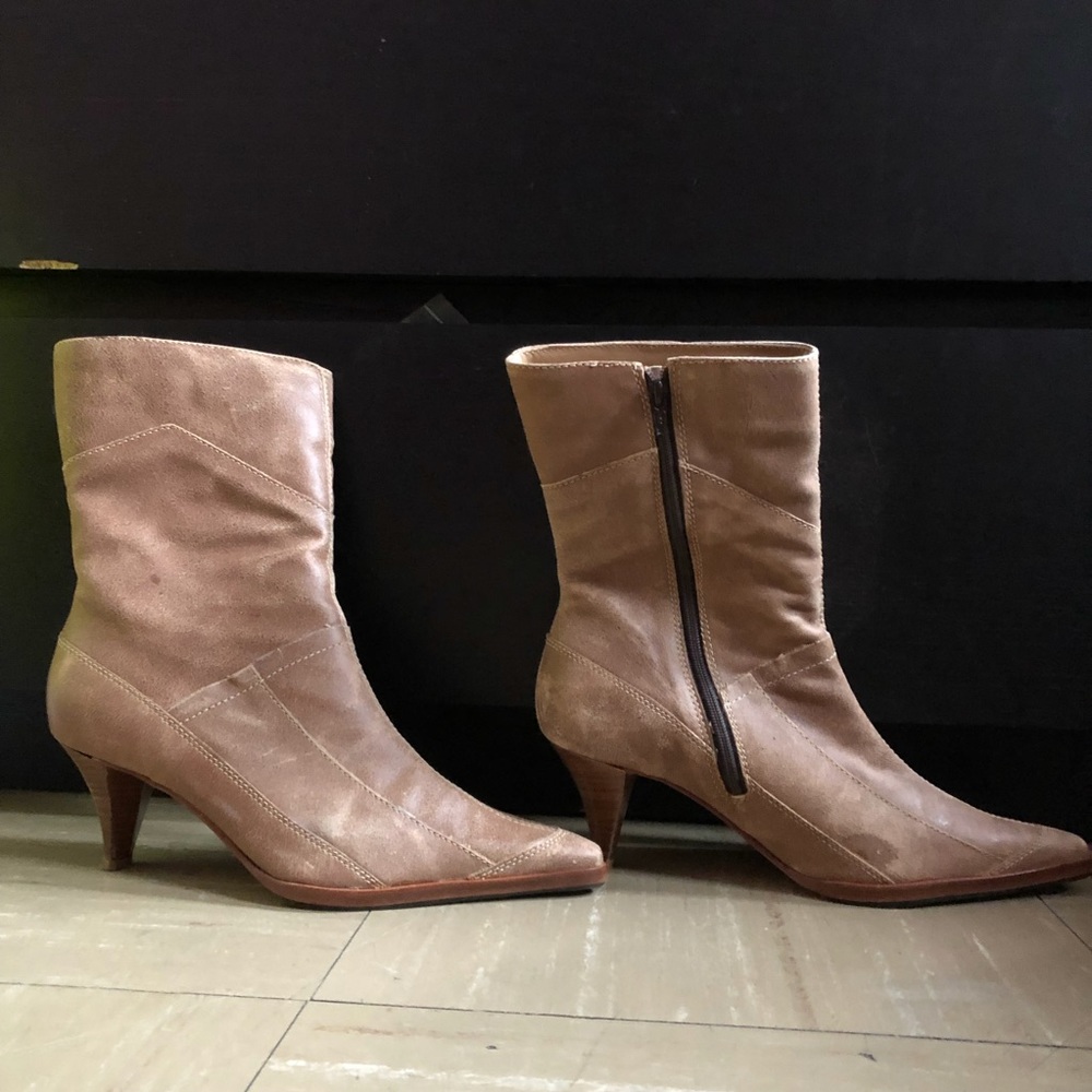 Leather Suede Ankle Boots Kitten Heel Size 8
